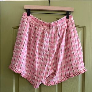 Sonderhaus Pink Gingham Ruffle Hem Cotton Lounge Sleep Shorts XL